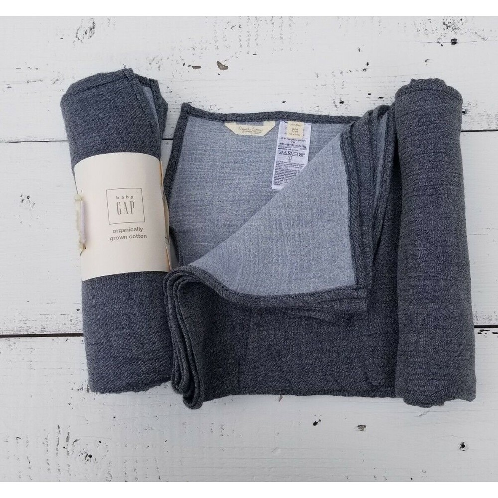 ONE Baby Gap Organic Cotton Chambray Blue Summer Blanket 40 X 40 NEW